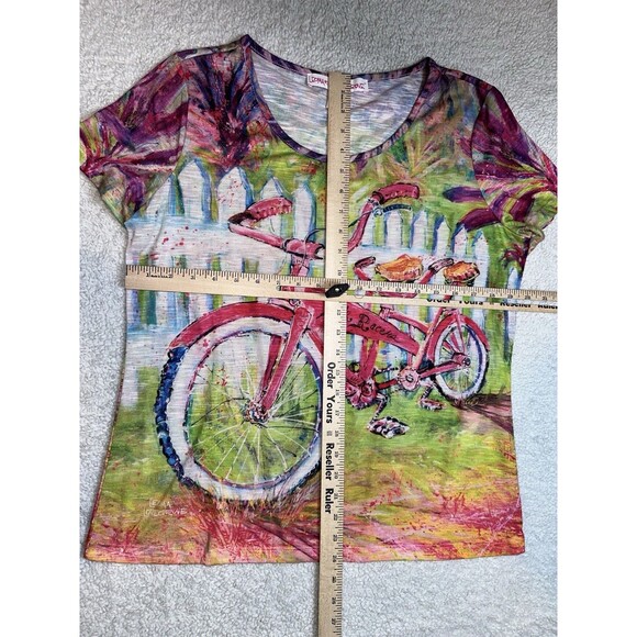 Leoma Lovegrove Women’s PL Multi Abstract Colorful  Bicycle Pink Racers Art Top - Picture 5 of 5